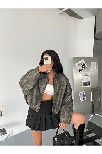 Friday Mood Women's Oversize Bomber Leather Jacket