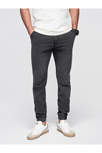 OMBRE Men's JOGGERS denim pants with wash effect - grey V3 OM-PADJ-0267 XL