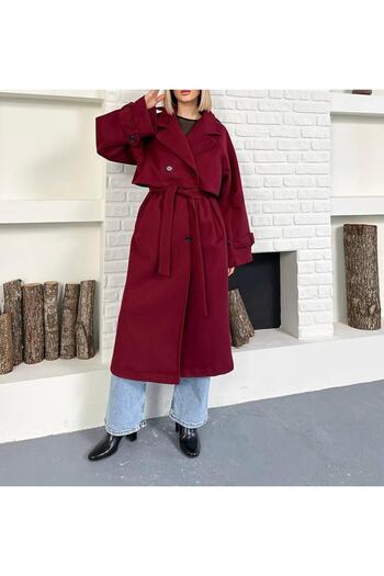 SUYA US WEAR Oversize Belted Long Cashmere Trench Coat