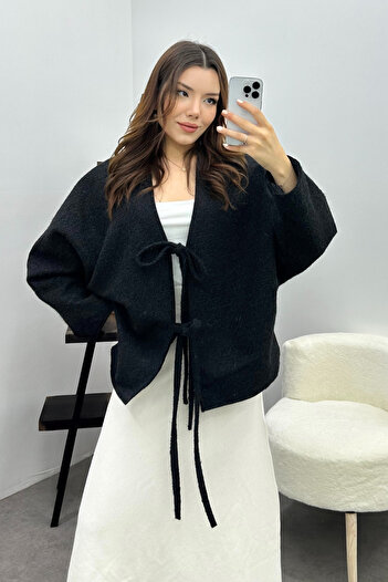 Yefrastore Women's Soft Lace Detailed Black Imported Cashmere Jacket