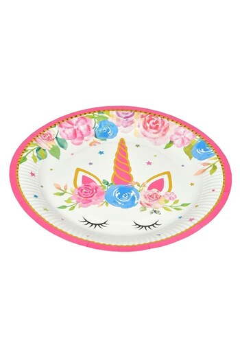 SHOPIENS Set of 6 cardboard plates for children's birthday Sleepy Unicorn Shopiens®, white with unicorn pattern