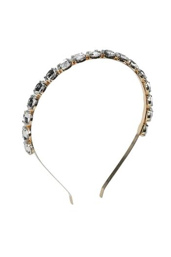 SHOPIENS Women's Hair Crown, Thin Metallic Gold with Oval Transparent Stones