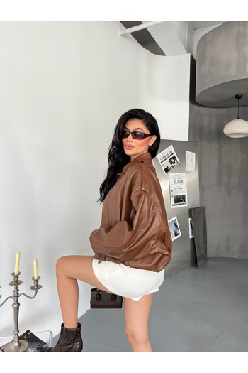 Friday Mood Women's Oversize Bomber Leather Jacket