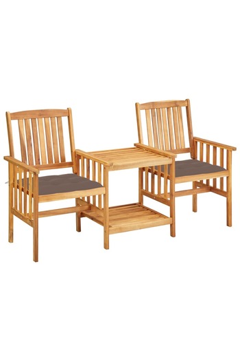 vidaxl Garden Chairs with Tea Table and Cushions Solid Acacia Wood