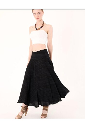 S.Y Collection Midi Length Skirt with Crushed Patterned Corsage