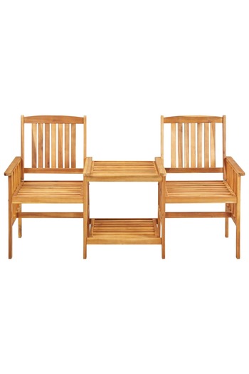 vidaxl Garden Chairs with Tea Table and Cushions Solid Acacia Wood