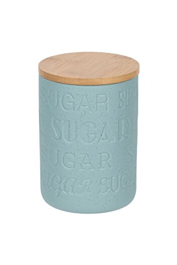 SHOPIENS Shopiens® ceramic sugar jar, matte blue with bamboo lid and silicone ring, 650 ml