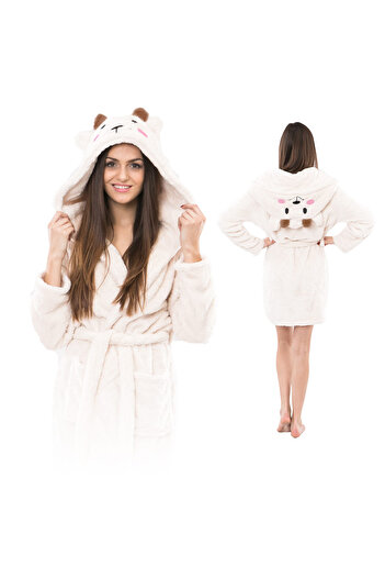 Other Cozy white hooded bathrobe for women, warm, gift for girls.