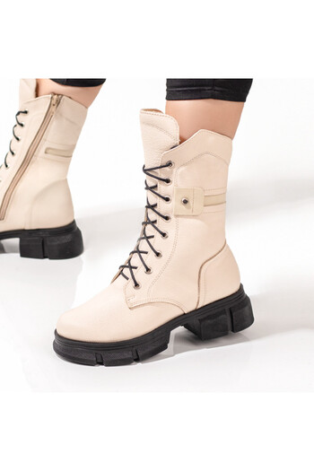 BMoD Women's beige genuine leather boots with laces MOD09642