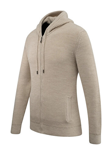 Çizgi Triko Men's Hooded Zippered Knitwear Cardigan Thessaloniki Knit Pocketed Classic Fit - 5249K