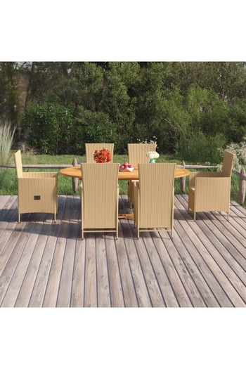 vidaxl 7 Piece Garden Dining Set Poly Rattan Beige