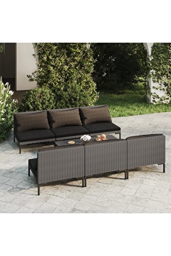 vidaxl 7 Piece Garden Lounge Set with Cushions Poly Rattan Dark Grey