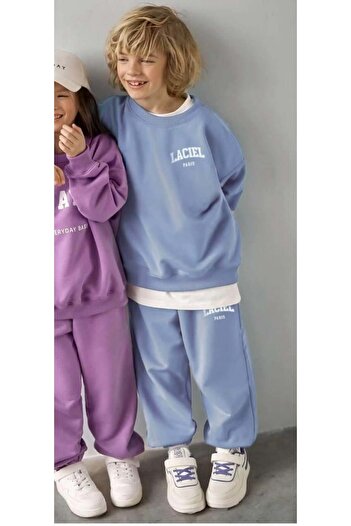 2kids2mom Girl's Laciel Paris Winter Clup Blue 3 Thread Ribbed Fabric Bottom Top Tracksuit Set
