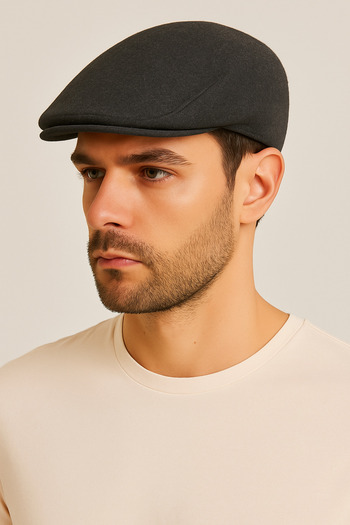ZERAMİNE Men's London Classic Cap Hat – Wool Flat Cap - Anthracite