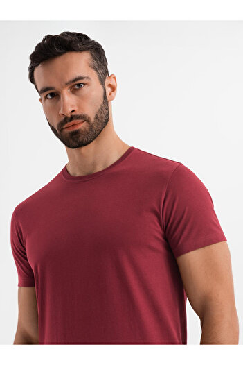 OMBRE Pánské klasické bavlněné tričko BASIC - kaštanové V16 OM-TSBS-0236 S