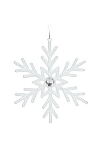 Jumbo Christmas Tree Ornament White Snowflake with Glitter and Stone 15 cm