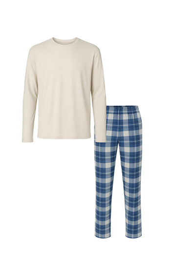 koza iç giyim Men's Cotton Long Sleeve Patched Plaid Patterned Pajama Set