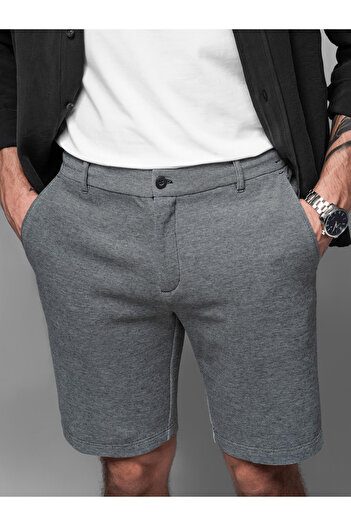 OMBRE Pánské kraťasy SLIM FIT ze strukturovaného melanžového úpletu - černé V2 OM-SRCS-0166 M