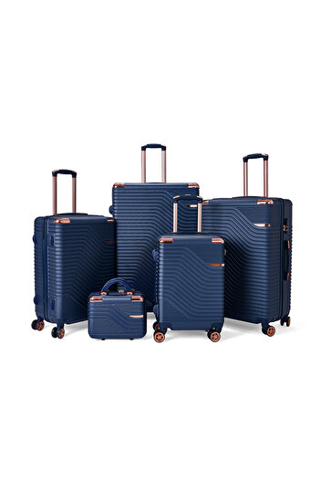 LİMRA 5-piece luggage set with wheels, modern and solid design, made of ABS+PC, blue color