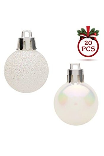 Jumbo Set Globuri de Craciun Albe Stralucitoare Irizate Glitter Ø3 cm - 20 buc
