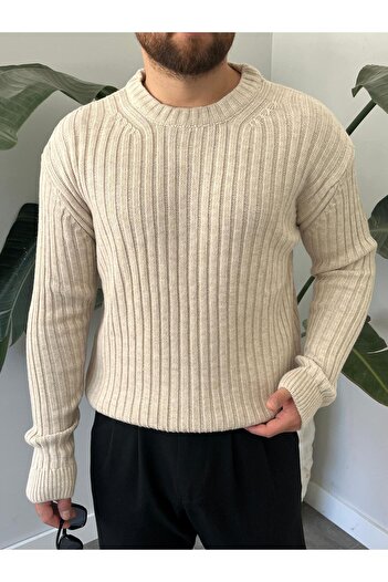 HAWKKİNG Erkek Oversize Bisiklet Yaka Fitilli Triko Kazak
