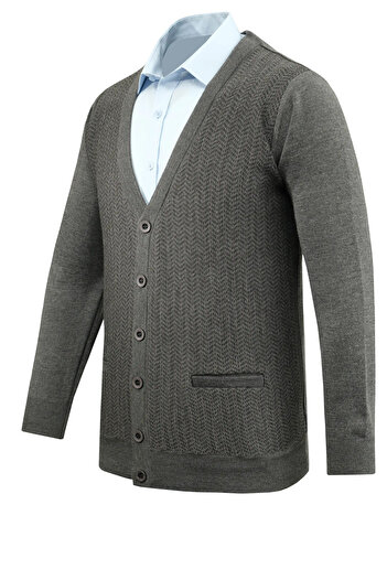 Çizgi Triko Men's Buttoned Cardigan with Pockets Patterned Steel Knit Classic Fit - 5212m