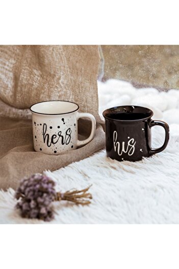 SHOPIENS Set 2 ceramic mugs with message His Her's Shopiens®, white and black, 330 ml