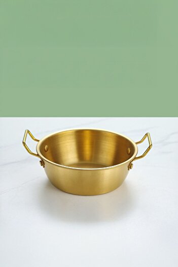 Qerhome Gold Stainless Steel Round Presentation Pan - Serving Dish Sauce Bowl with Handle 17 cm