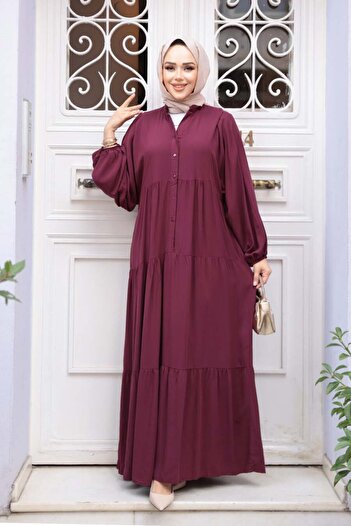 N.S NEVA STYLE Kat Pleated Plum Hijab Dress 20612Mu