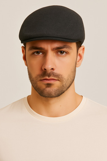 ZERAMİNE Men's London Classic Cap Hat – Wool Flat Cap - Anthracite