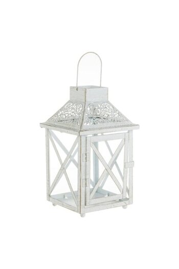 SHOPIENS Felinar Decorativ Suspendabil Metalic Alb Auriu Brushed cu Model Perforat si Sticla 16x16x29cm