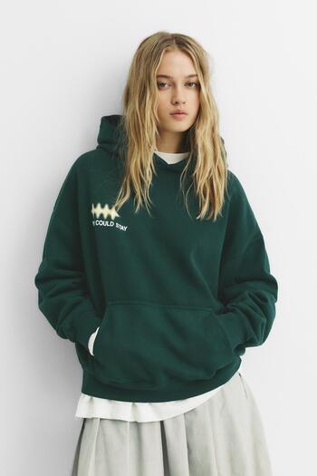 Pull & Bear Green slogan hoodie