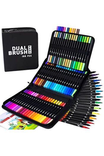 KESNUP Set of 100 double-edged felt-tip pens, protective case included, Multicolor