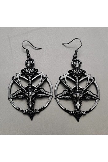 SYGGY Baphomet Earrings, Pentagram Design, Black