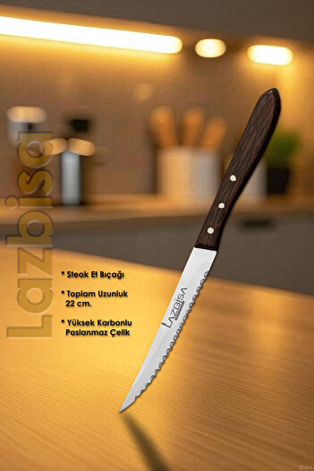 LAZBİSA Hand Craft Serisi Steak Et Bıçağı Çatalı 6 Lı Set Mutfak Bıçak Seti HDS-69
