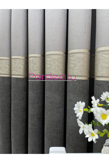 PERDECITY Sun Anthracite Gray Gold Detailed Panel Background Curtain 1X3 Tightly Pleated [Single Panel] Suitable for All Rooms