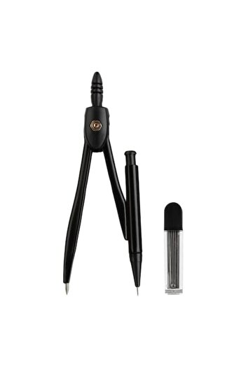 SHOPIENS Set Compas Metalic Negru cu 10 Mine de Rezerva si Etui Plastic pentru Scoala Desen Tehnic M