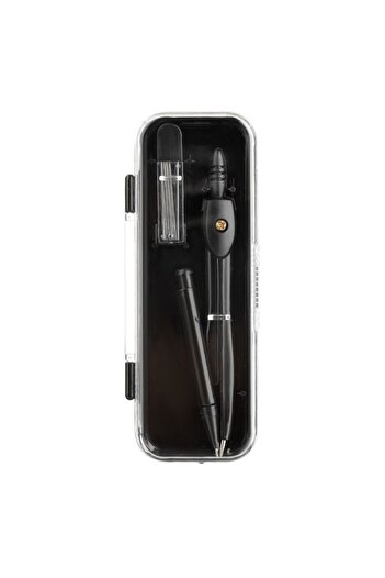 SHOPIENS Set Compas Metalic Negru cu 10 Mine de Rezerva si Etui Plastic pentru Scoala Desen Tehnic M