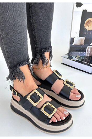 agishop Stan Black Skin Sandals
