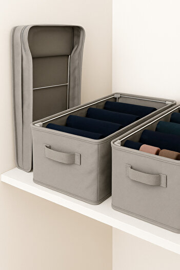 SER&YAT Shelf Organizer 25 cm - Gray Interlining Fabric |   1 Piece |   Foldable Clothing Organizer with Steel Support