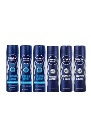 NIVEA Set 6 X Deodorante Spray Anti-Perspirant Nivea, 3 X Protect & Care, 3 X Fresh Active