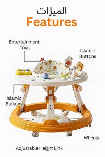 Baby Walker Foldable Green with Adjustable Height and 360° Rotating Activity Toy Tray