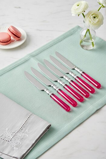 EWs 6-Piece Stainless Steel Pink Dessert Knife Set