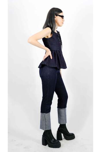 focsel Striped Denim Pants with Leg Detail