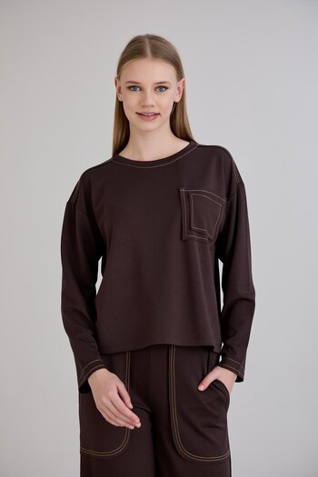 Sortie Stitch Detail Modal Sweat Brown