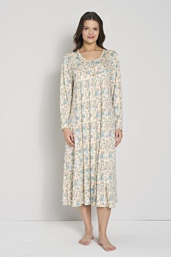 Pijadore Women's Floral Print Long Sleeve Relaxed Fit Nightgown C3T0N91