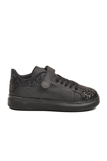 Aspor Black Glittery Velcro Girls' Sports Shoes