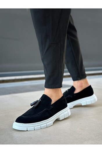 pabucmarketi Tasseled Men's Casual Shoes Black Suede (Black Sole)