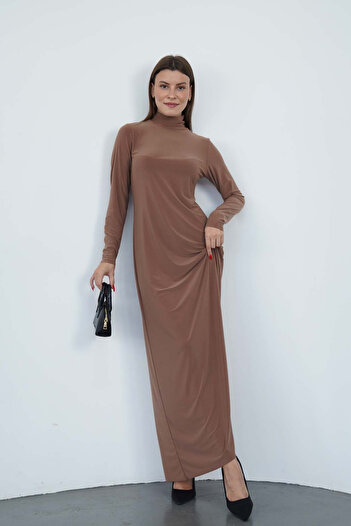 penyebizden Dora Women's Maxi Length Turtleneck Sandy Dress-Cinnamon