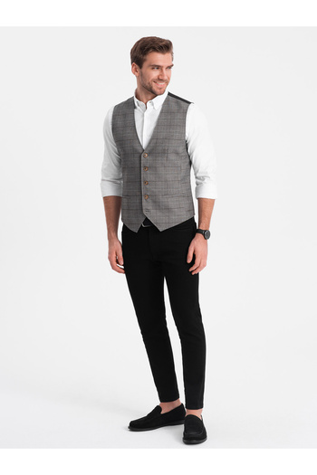OMBRE Men's vest without lapels in fine check - graphite V2 OM-BLZV-0123 XL